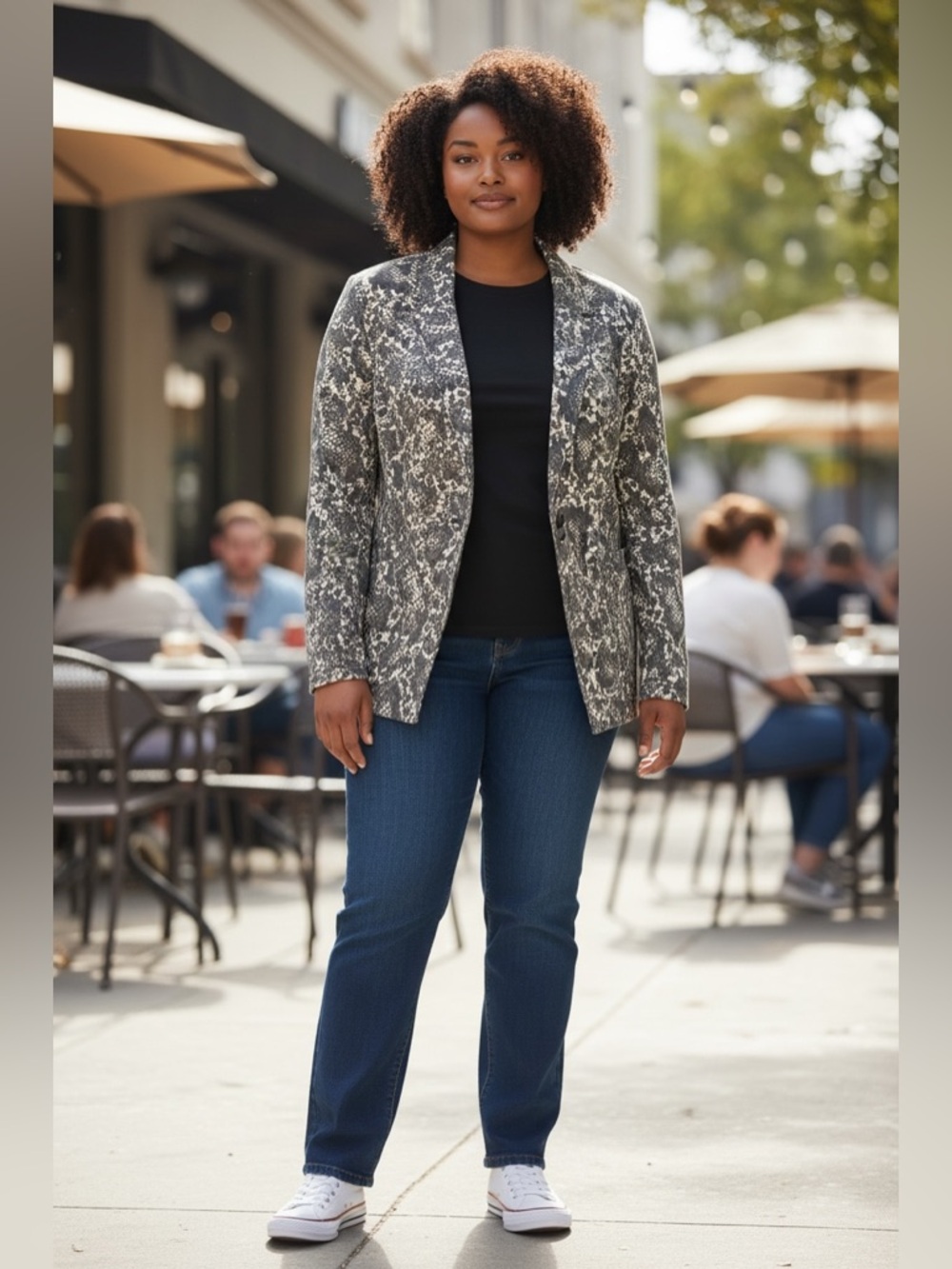 Snake-Print Blazer Jacket - Gray & White